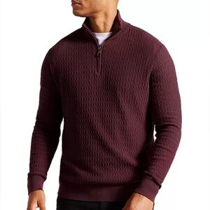 NWT Ted Baker Mens Brown Textured  1/4 Quarter Zip Stylish Pullover Sweater S